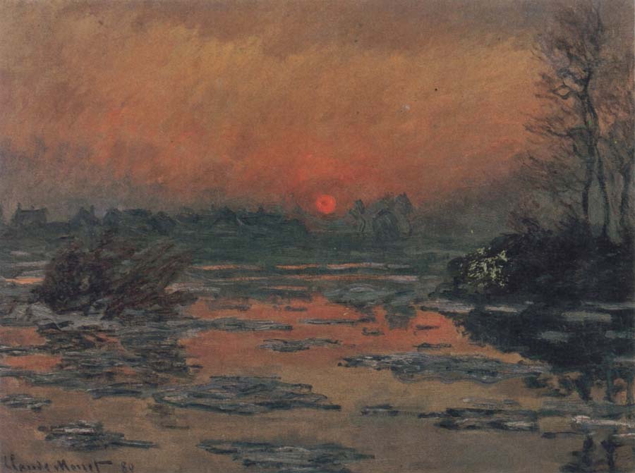 Claude Monet Sunset on the Seine in Winter